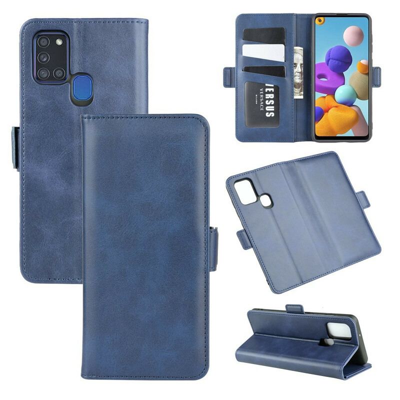 Capa De Couro Para Samsung Galaxy A21s Flip Aba Dupla