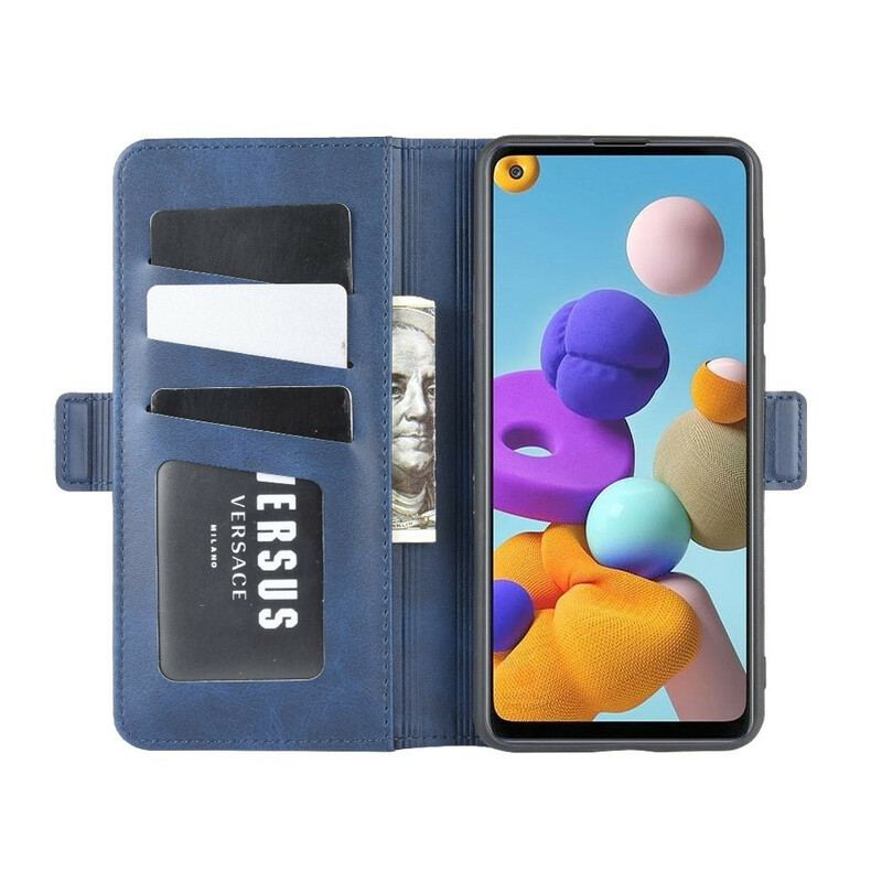 Capa De Couro Para Samsung Galaxy A21s Flip Aba Dupla