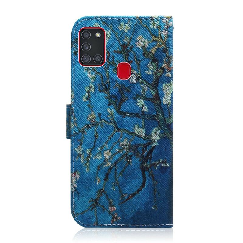 Capa De Couro Para Samsung Galaxy A21s Ramo De Árvore Florido