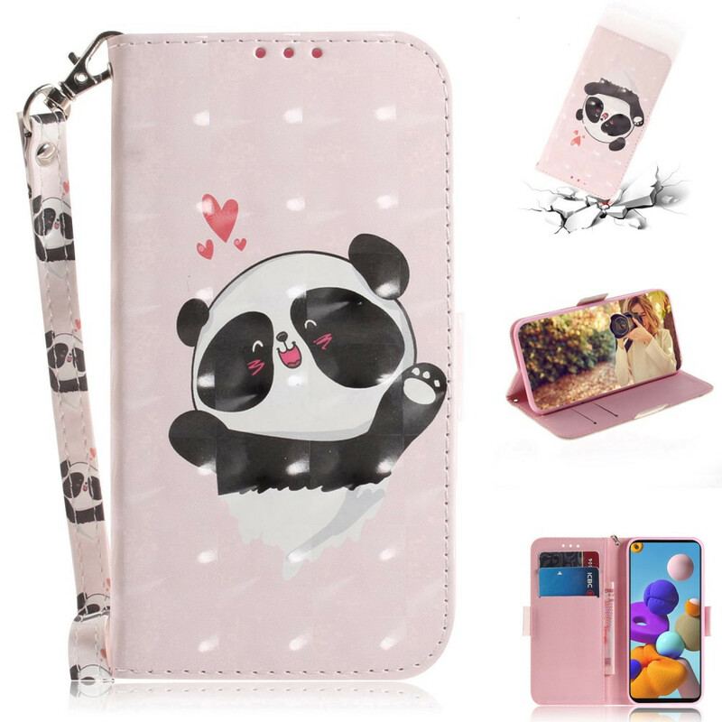 Capa Em Pele Para Samsung Galaxy A21s De Cordão Panda Love Com Cordão