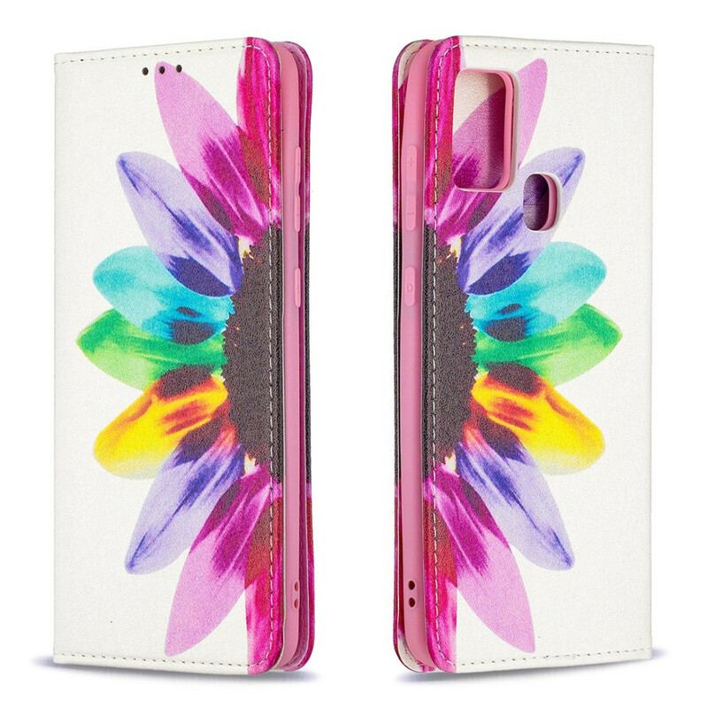 Capa Em Pele Para Samsung Galaxy A21s Flor Aquarela