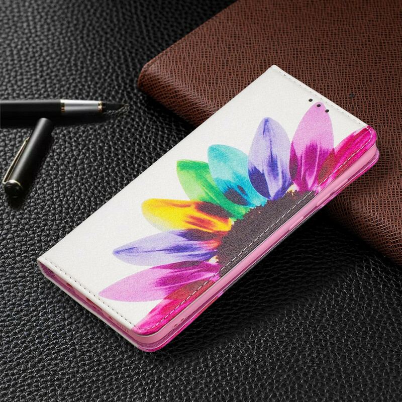 Capa Em Pele Para Samsung Galaxy A21s Flor Aquarela