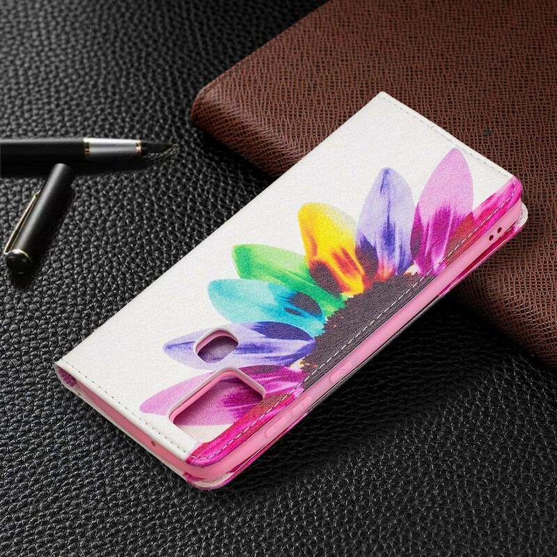 Capa Em Pele Para Samsung Galaxy A21s Flor Aquarela