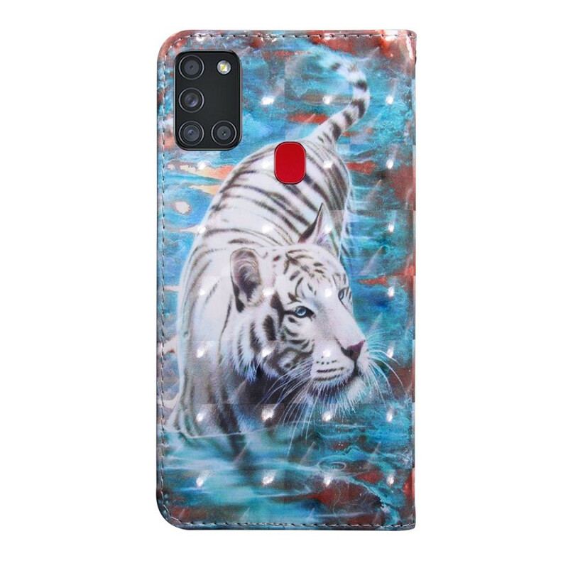 Capa Em Pele Para Samsung Galaxy A21s Tigre Na Água