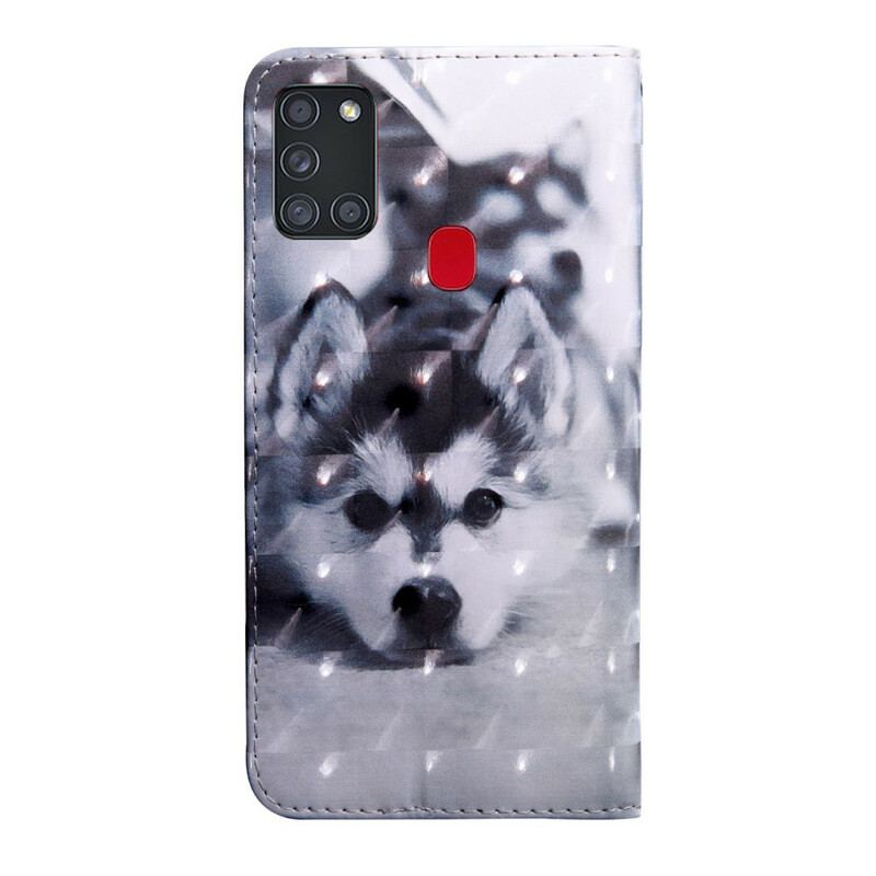 Capa Flip Para Samsung Galaxy A21s Cachorro Preto E Branco