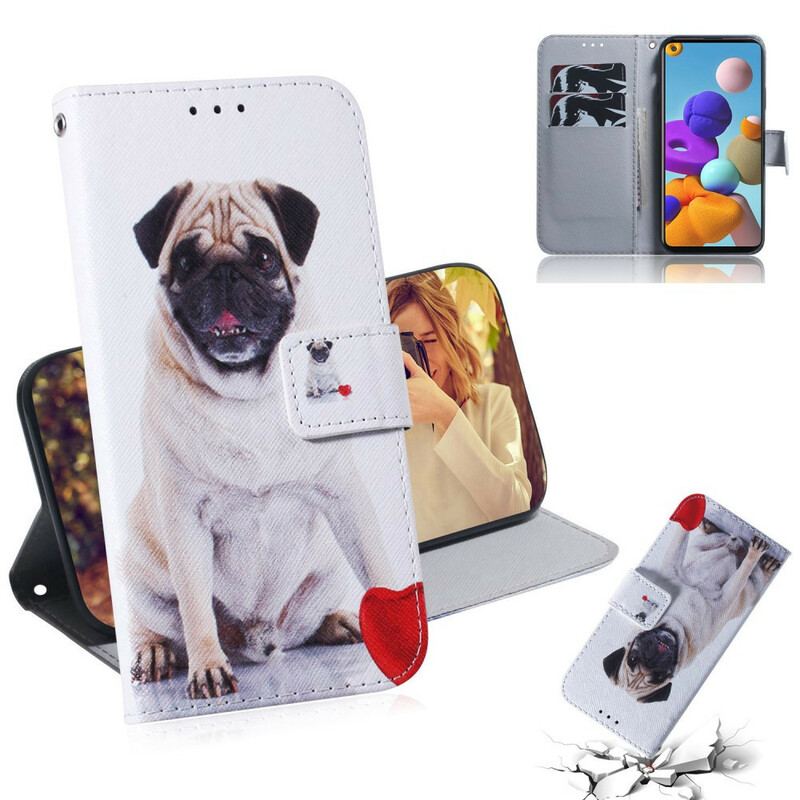 Capa Flip Para Samsung Galaxy A21s Cachorro Pug