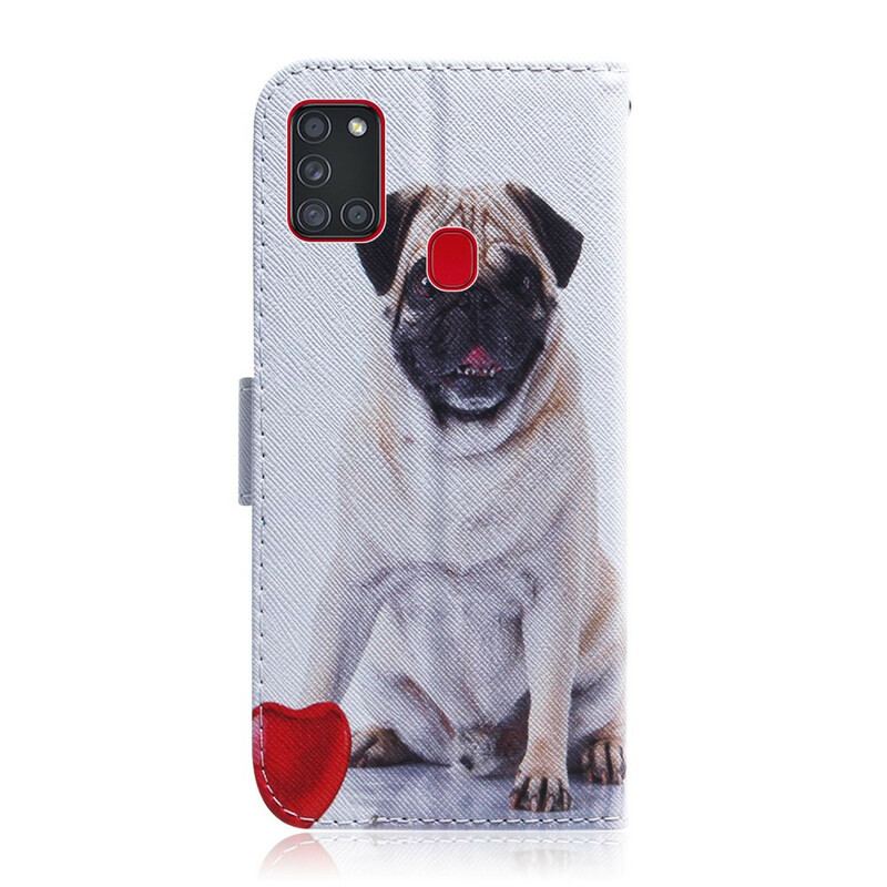 Capa Flip Para Samsung Galaxy A21s Cachorro Pug