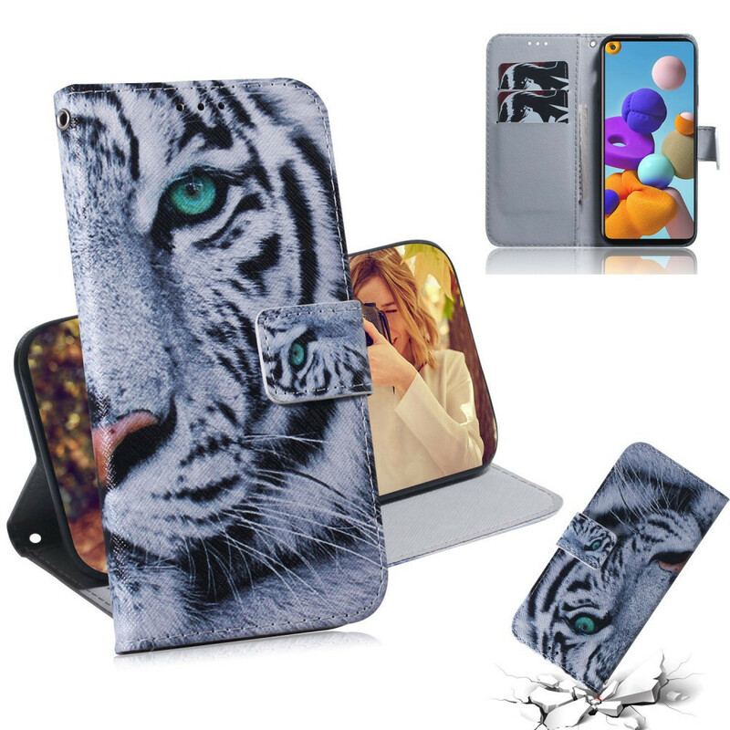 Capa Flip Para Samsung Galaxy A21s Cara De Tigre