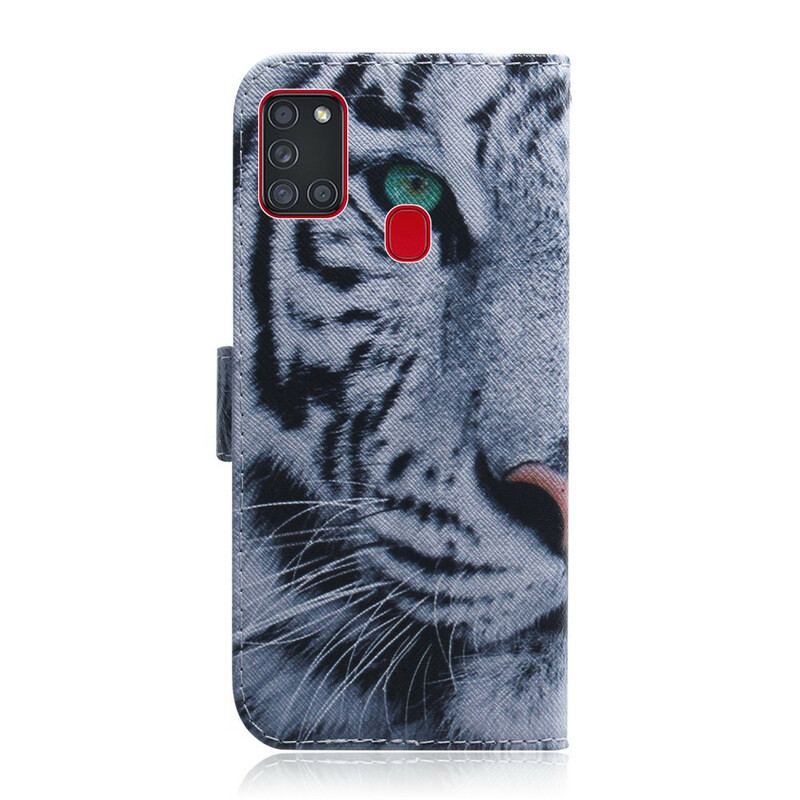 Capa Flip Para Samsung Galaxy A21s Cara De Tigre