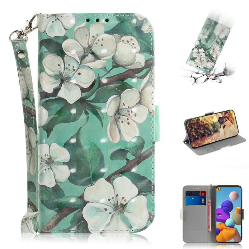 Capa Flip Para Samsung Galaxy A21s De Cordão Árvore De Flores De Cinta