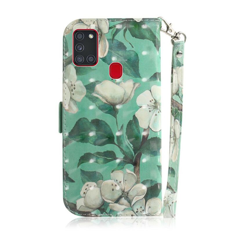 Capa Flip Para Samsung Galaxy A21s De Cordão Árvore De Flores De Cinta