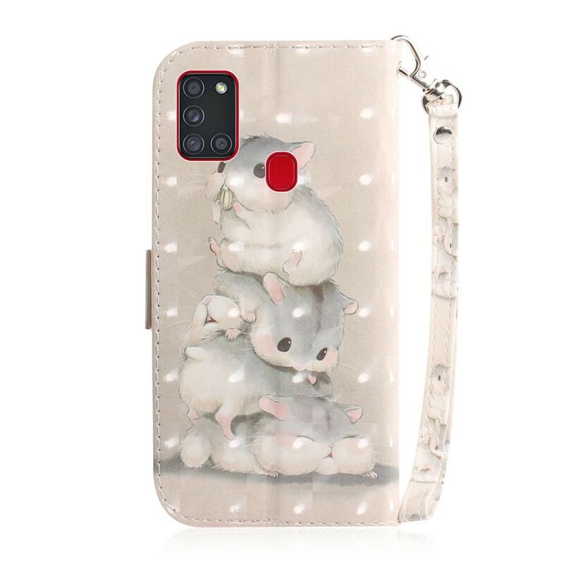 Capa Flip Para Samsung Galaxy A21s De Cordão Hamsters Tanga