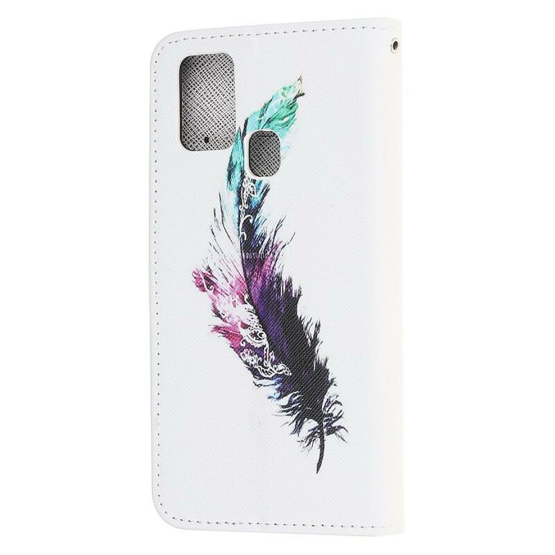 Capa Flip Para Samsung Galaxy A21s De Cordão Pena Com Cordão