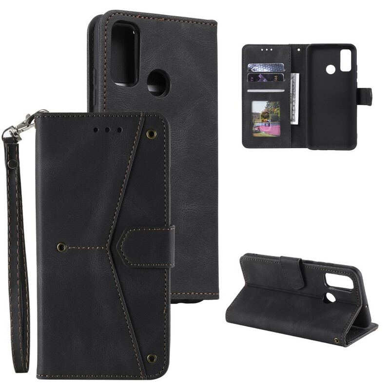 Capa Flip Para Samsung Galaxy A21s Costuras Com Toque De Pele