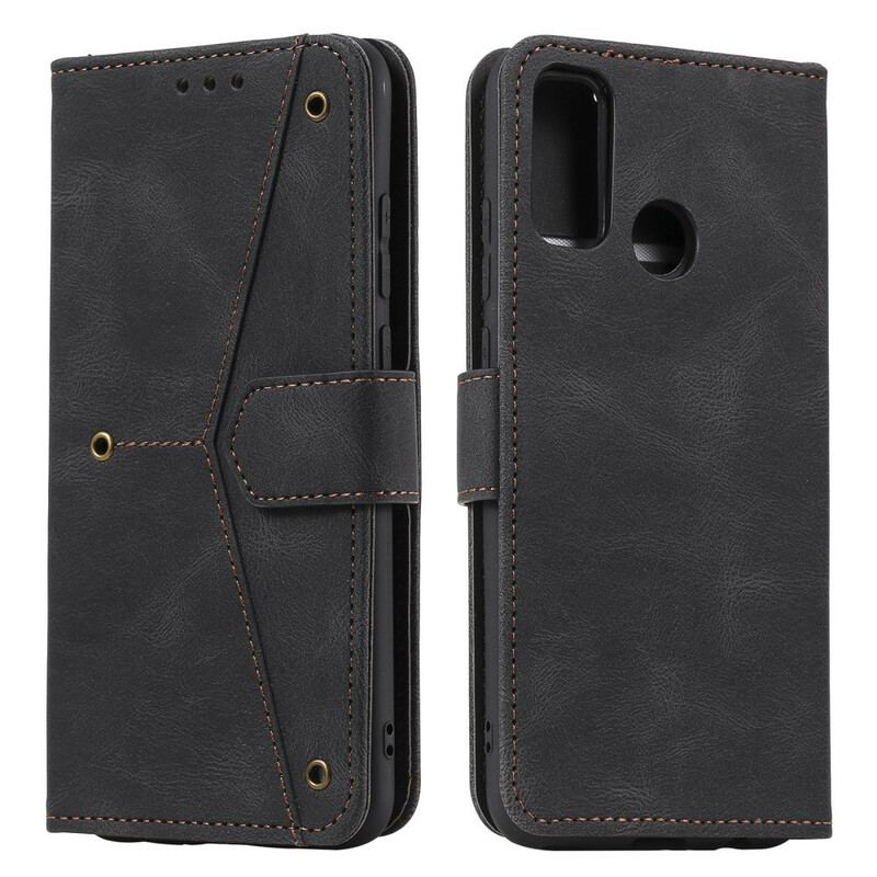 Capa Flip Para Samsung Galaxy A21s Costuras Com Toque De Pele