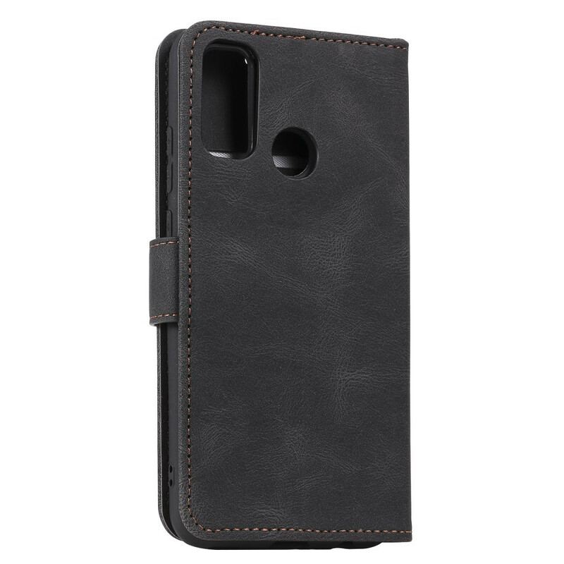 Capa Flip Para Samsung Galaxy A21s Costuras Com Toque De Pele