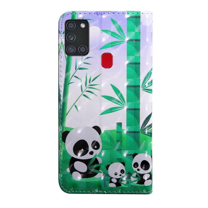 Capa Flip Para Samsung Galaxy A21s Família Panda