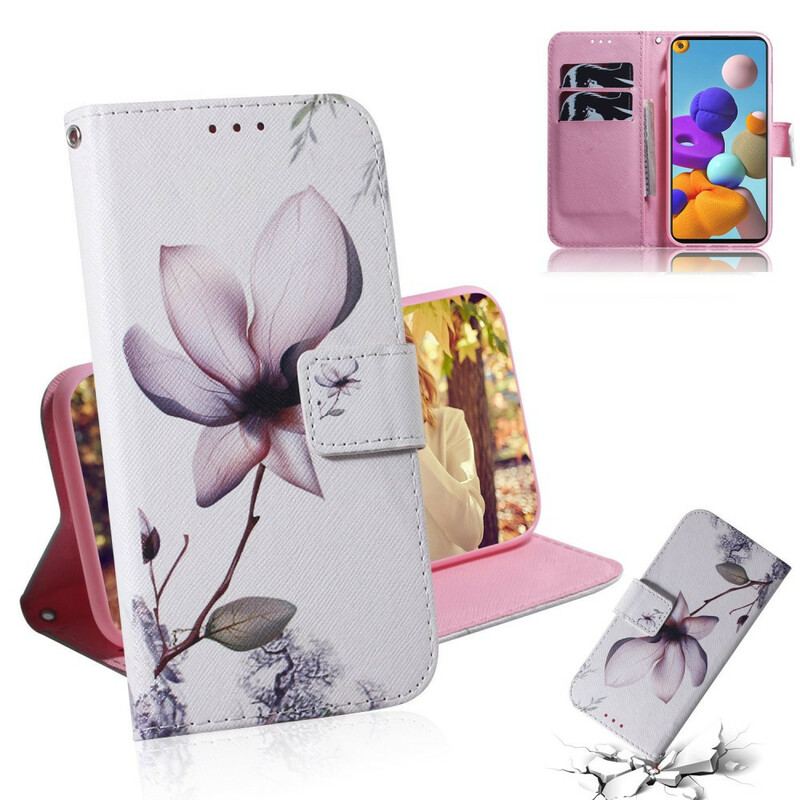 Capa Flip Para Samsung Galaxy A21s Flor Rosa Empoeirado