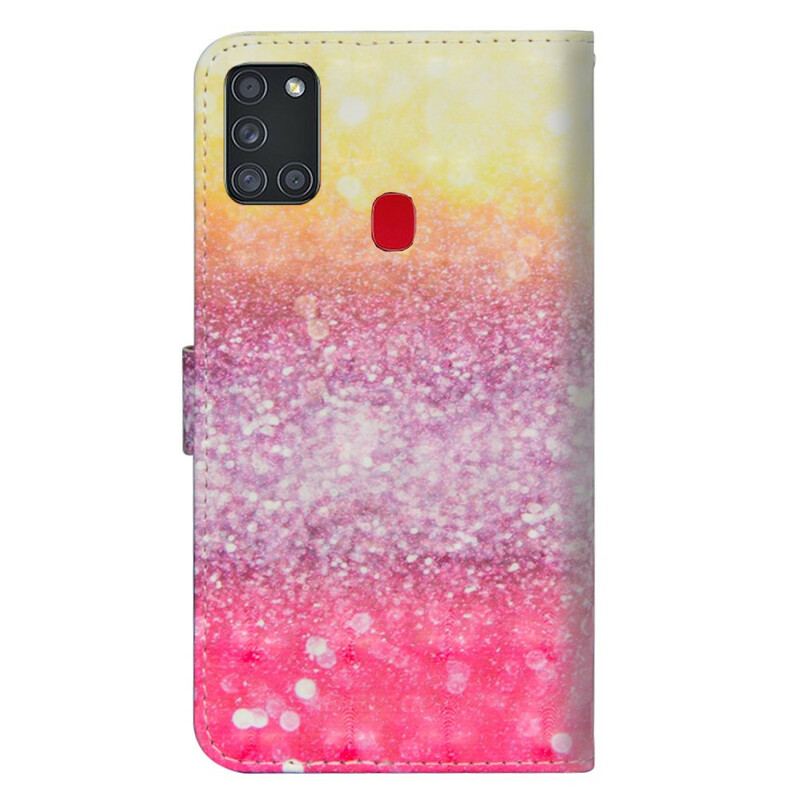 Capa Flip Para Samsung Galaxy A21s Gradiente Glitter Magenta