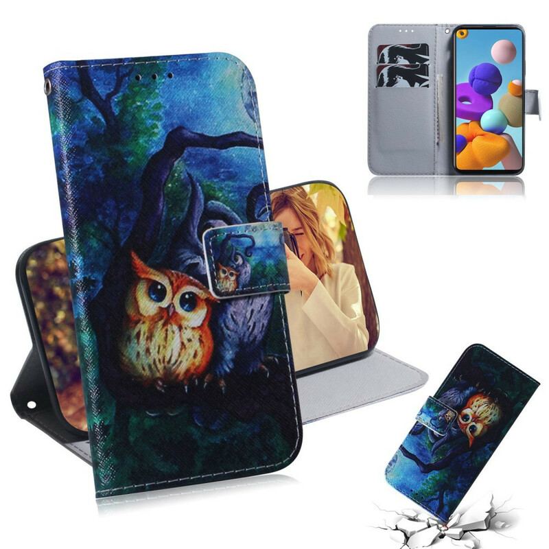 Capa Flip Para Samsung Galaxy A21s Pintura De Corujas