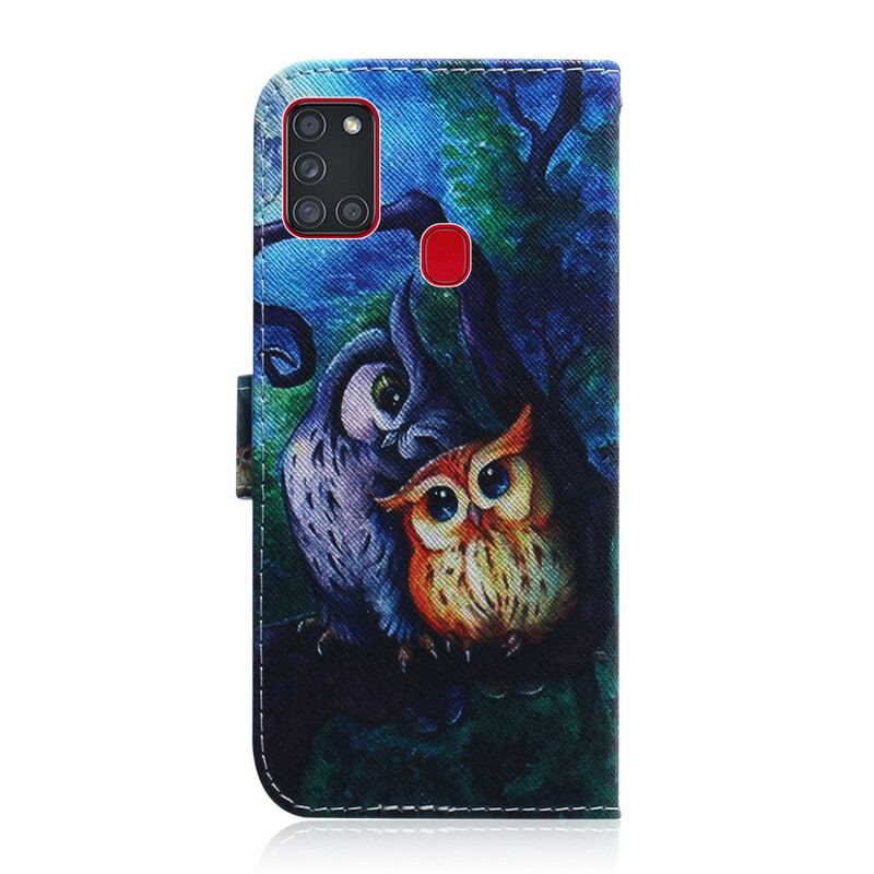 Capa Flip Para Samsung Galaxy A21s Pintura De Corujas