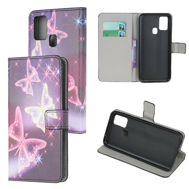 Capa Folio Para Samsung Galaxy A21s Borboletas Neon