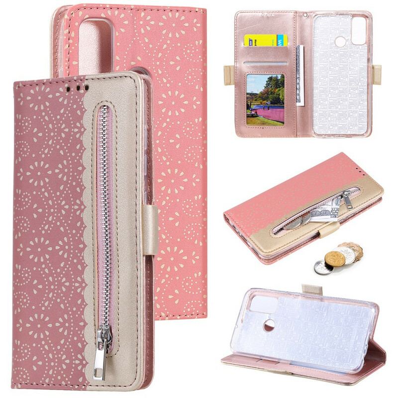 Capa Folio Para Samsung Galaxy A21s De Cordão Bolsa De Moedas Com Alça De Renda