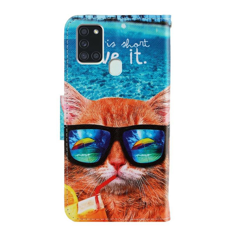 Capa Folio Para Samsung Galaxy A21s De Cordão Cat Live It Strappy