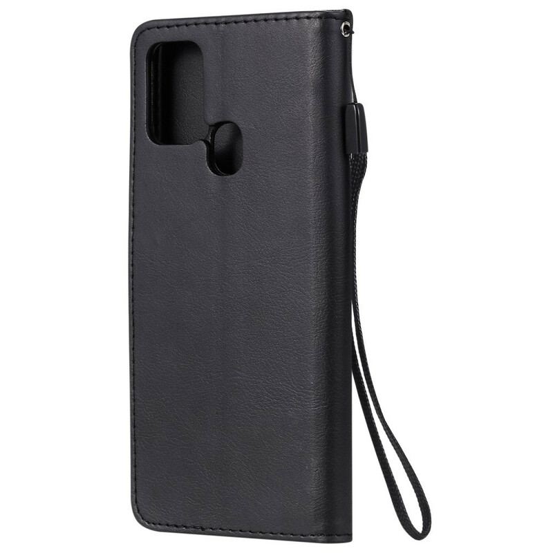 Capa Folio Para Samsung Galaxy A21s De Cordão Efeito De Couro Com Tiras