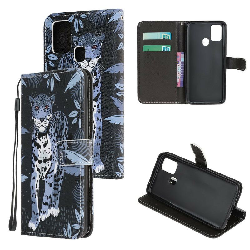 Capa Folio Para Samsung Galaxy A21s De Cordão Leopardo Strappy