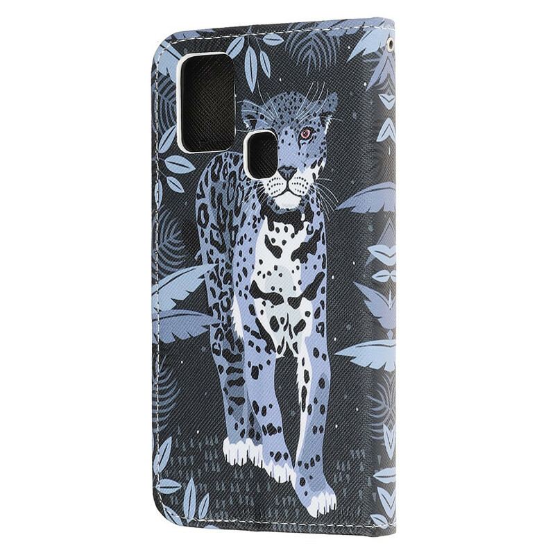 Capa Folio Para Samsung Galaxy A21s De Cordão Leopardo Strappy