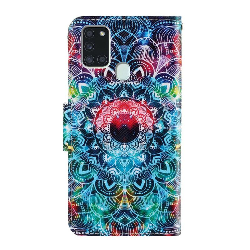 Capa Folio Para Samsung Galaxy A21s De Cordão Mandala De Tiras Chamativas