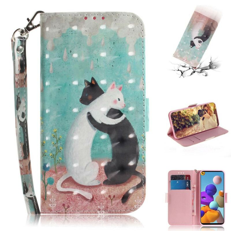 Capa Folio Para Samsung Galaxy A21s De Cordão Strappy Cat Friends