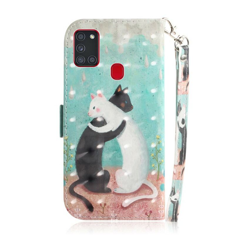 Capa Folio Para Samsung Galaxy A21s De Cordão Strappy Cat Friends