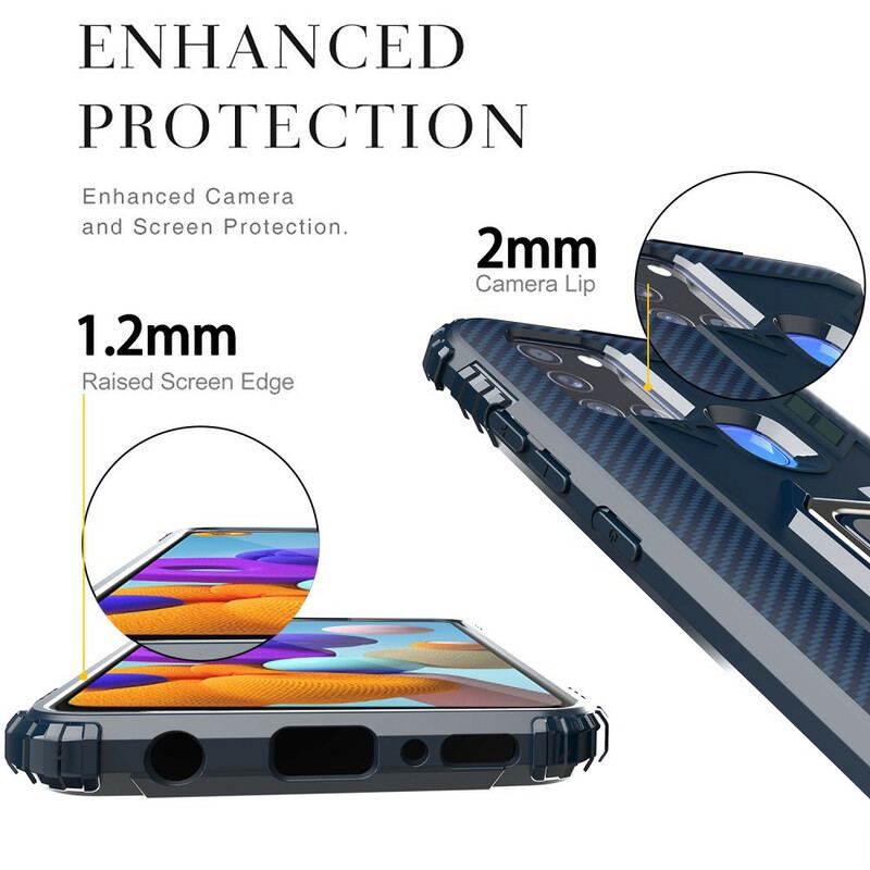 Capa Para Samsung Galaxy A21s Anel E Fibra De Carbono