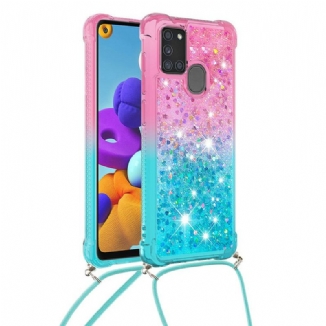 Capa Para Samsung Galaxy A21s Lantejoulas E Cordão De Silicone