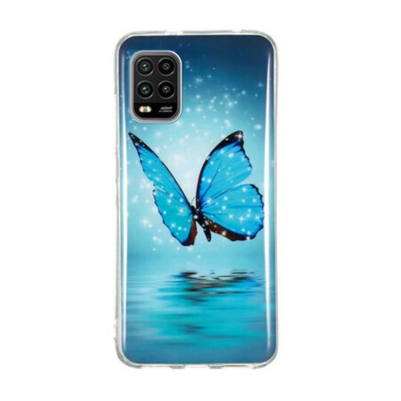 Capa De Celular Para Xiaomi Mi 10 Lite Borboleta Azul Fluorescente