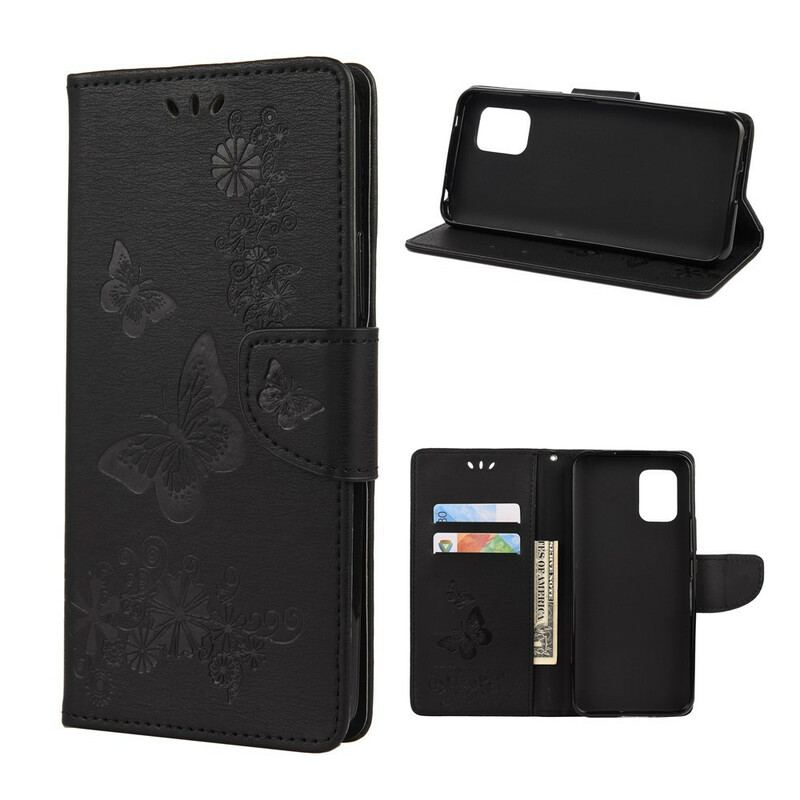 Capa Flip Para Xiaomi Mi 10 Lite Apenas Borboletas Com Cordão