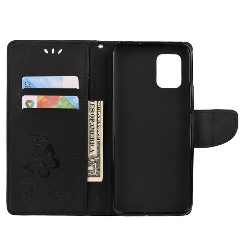 Capa Flip Para Xiaomi Mi 10 Lite Apenas Borboletas Com Cordão