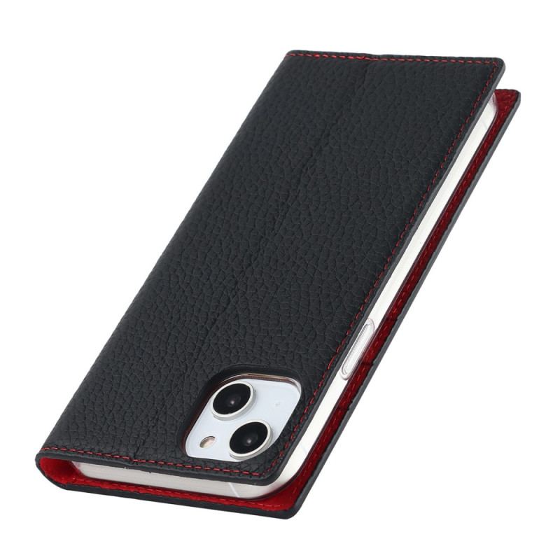 Capa De Celular Para iPhone 14 Plus De Cordão Flip Correia De Couro Litchi Genuíno