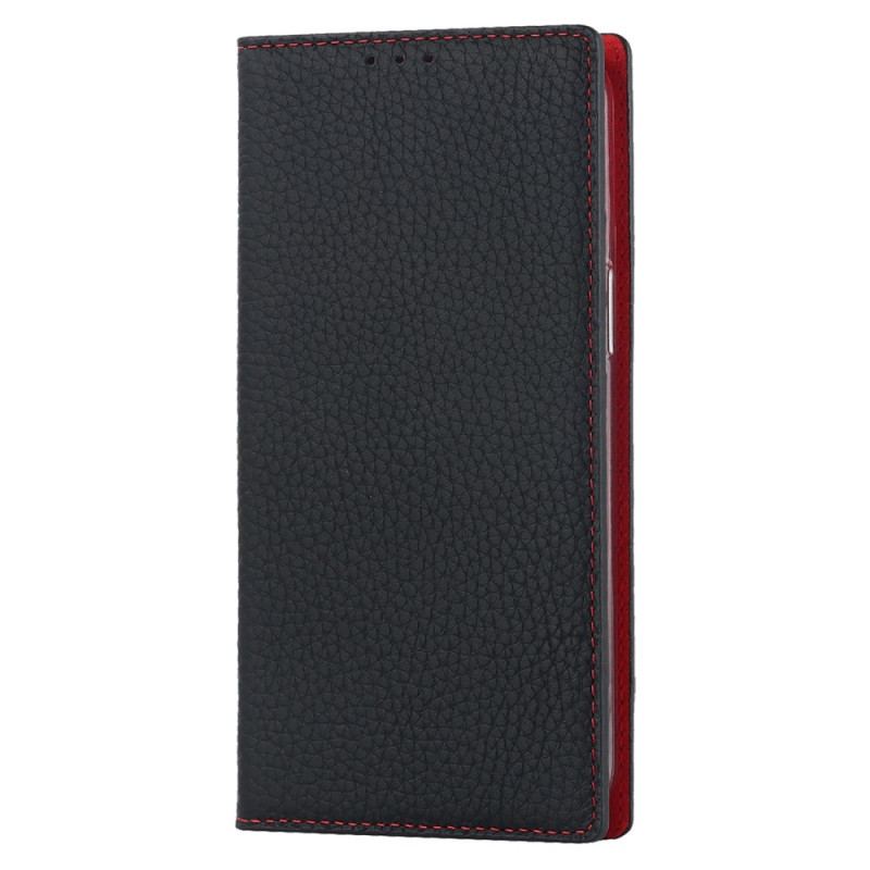 Capa De Celular Para iPhone 14 Plus De Cordão Flip Correia De Couro Litchi Genuíno