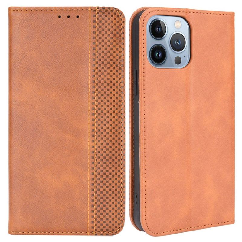 Capa De Celular Para iPhone 14 Plus Flip Efeito Couro Vintage Estilizado