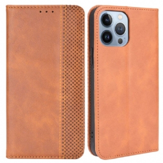 Capa De Celular Para iPhone 14 Plus Flip Efeito Couro Vintage Estilizado