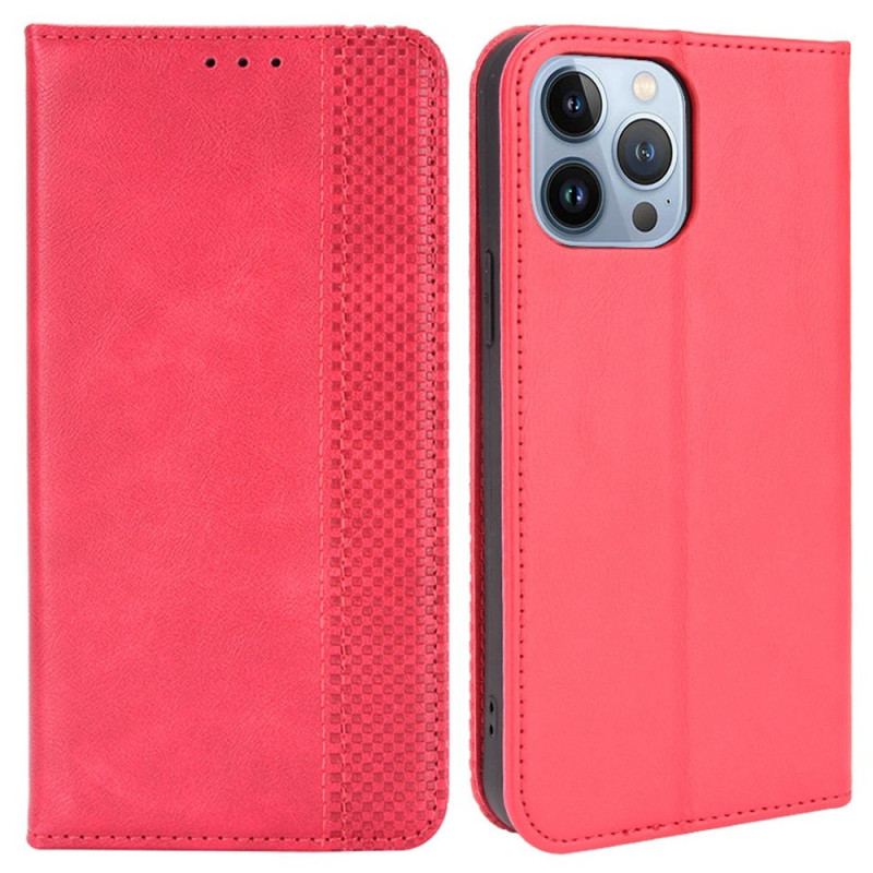 Capa De Celular Para iPhone 14 Plus Flip Efeito Couro Vintage Estilizado