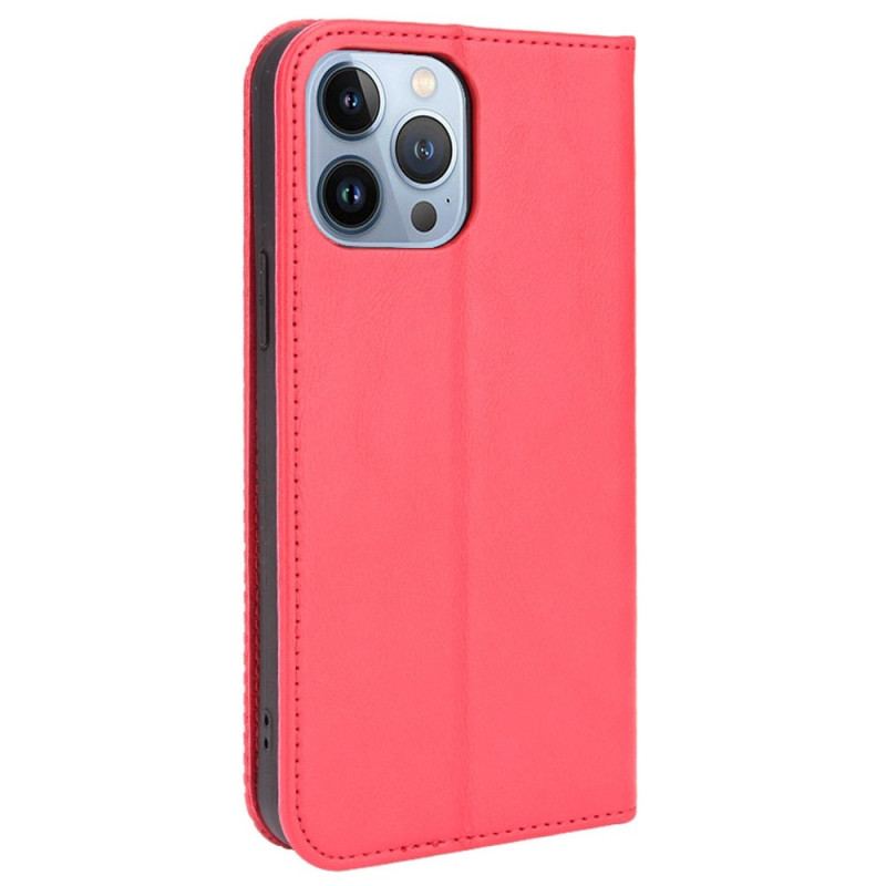 Capa De Celular Para iPhone 14 Plus Flip Efeito Couro Vintage Estilizado