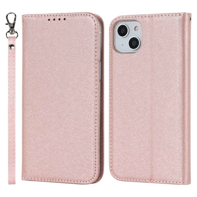 Capa De Celular Para iPhone 14 Plus Flip Estilo De Couro Macio Com Alça