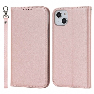 Capa De Celular Para iPhone 14 Plus Flip Estilo De Couro Macio Com Alça