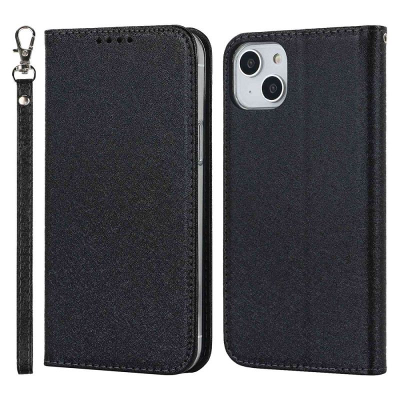 Capa De Celular Para iPhone 14 Plus Flip Estilo De Couro Macio Com Alça