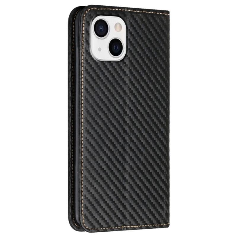 Capa De Celular Para iPhone 14 Plus Flip Fibra De Carbono Com Cordão