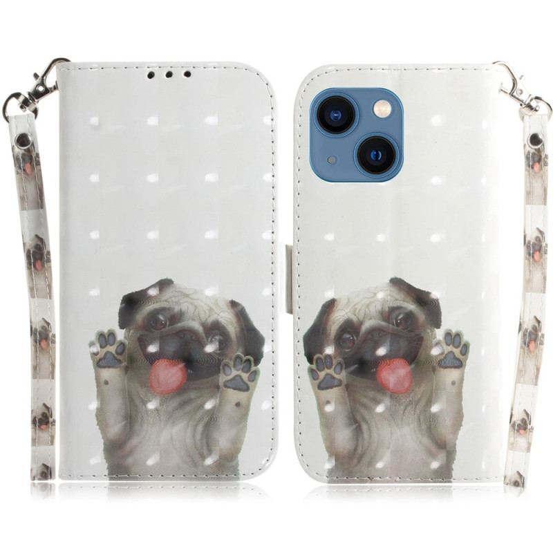 Capa De Couro Para iPhone 14 Plus De Cordão Cachorro Tanga